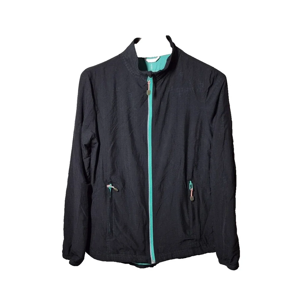 Lands End Jacket Womens Black Med 10-12‎ Long Sleeve Mock Neck Full Zip